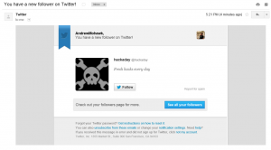 The opened email in my mailbox (not flagged as spam and from "Twitter")